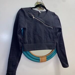 Dark Grey Ribbed Long Sleeve Workout Top